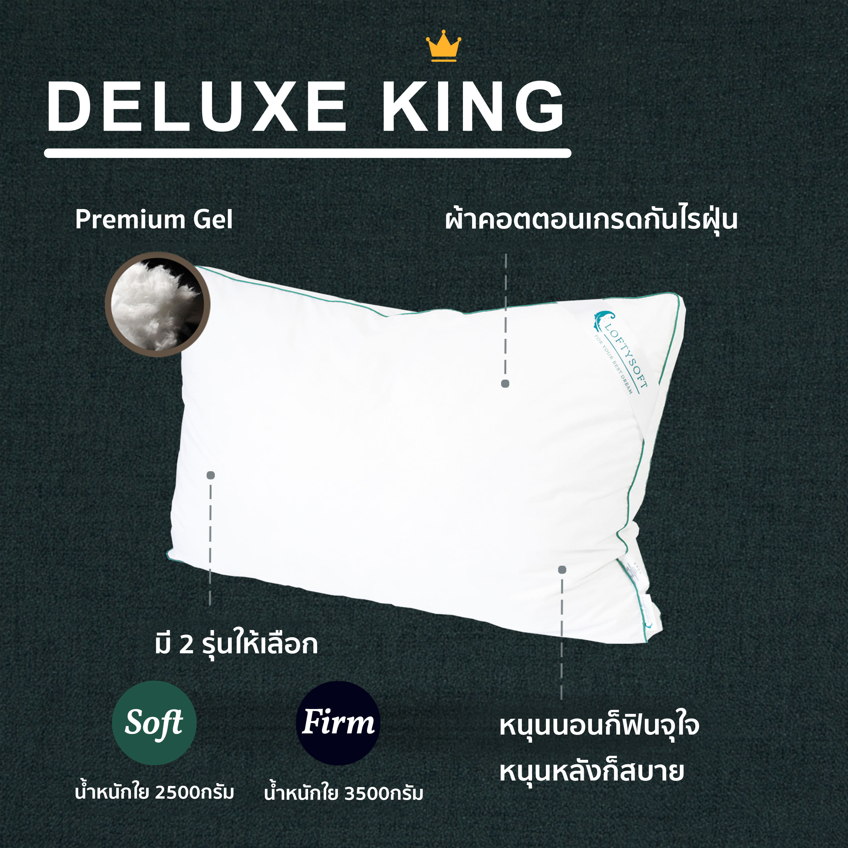 หมอนขนห่านเทียม ขนาด KING SIZE LOFTYSOFT - DELUXE KING รุ่น FIRM_4
